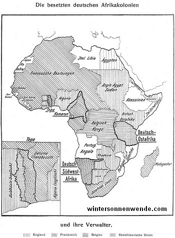 Die besetzten deutschen Afrikakolonien und ihre Verwalter.