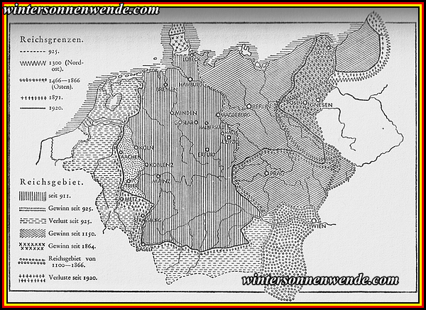 Karte der Reichsgrenzen und des Reichsgebiets.