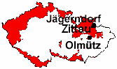 Lage von Zittau, Jägerndorf und Olmütz