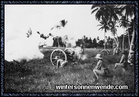 Artillerie beim Feuern an der Front am Fuße des Kilimandscharo. 1915.
