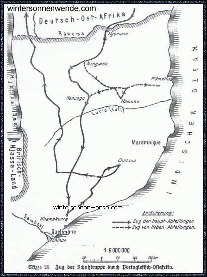 Zug der Schutztruppe durch Portugiesisch-Ostafrika.
