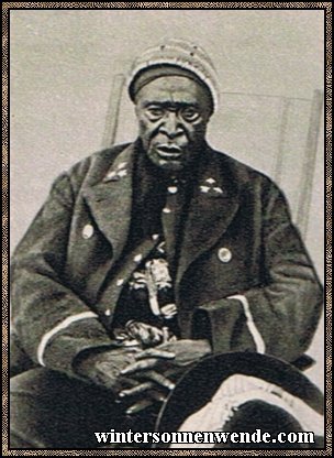 Oberhäuptling Samuel Maharero, Okahandja 1885. 
Deutsch-Südwestafrika.