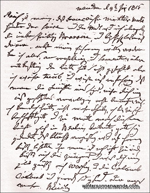 Brief Blüchers, drei Tage vor seinem Einzug in Paris.