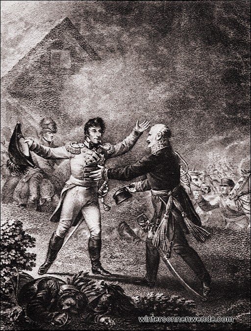 Blücher und Wellington auf dem Schlachtfeld von Belle-Alliance.