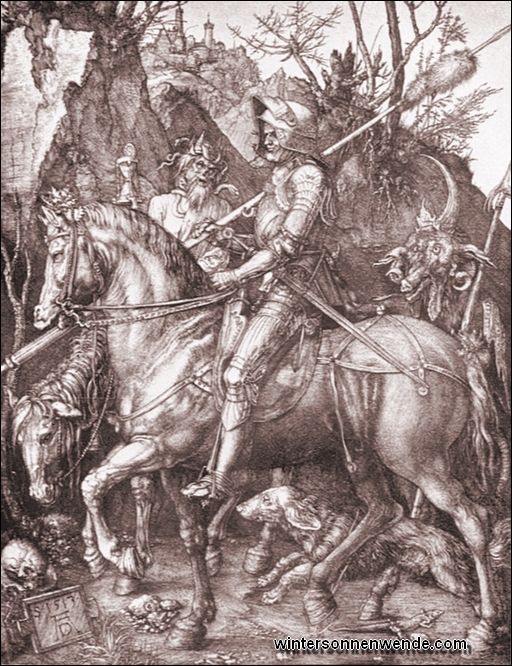 Albrecht Dürer: Ritter, Tod und Teufel. Kupferstich, 1513.