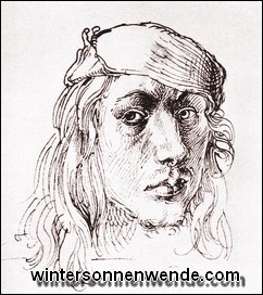 Albrecht Dürer. Federzeichnung, Selbstbildnis, um 1493.