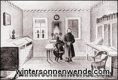 Goethe diktiert in seinem Arbeitszimmer seinem Sekretär John.
