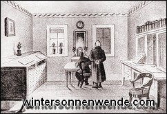 Goethe diktiert in seinem Arbeitszimmer seinem Sekretär John.
