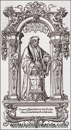 Erasmus von Rotterdam. Holzschnitt von Hans Holbein.