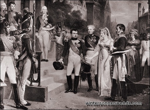 Königin Luise wird von Napoleon in Tilsit empfangen.