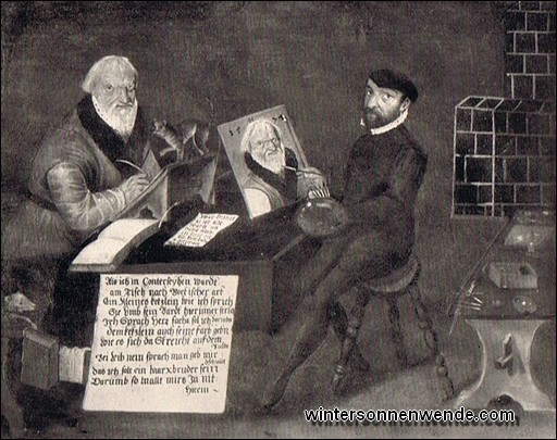 Hans Sachs wird im Alter von 81 Jahren von Andreas Herneißen gemalt, 1574.