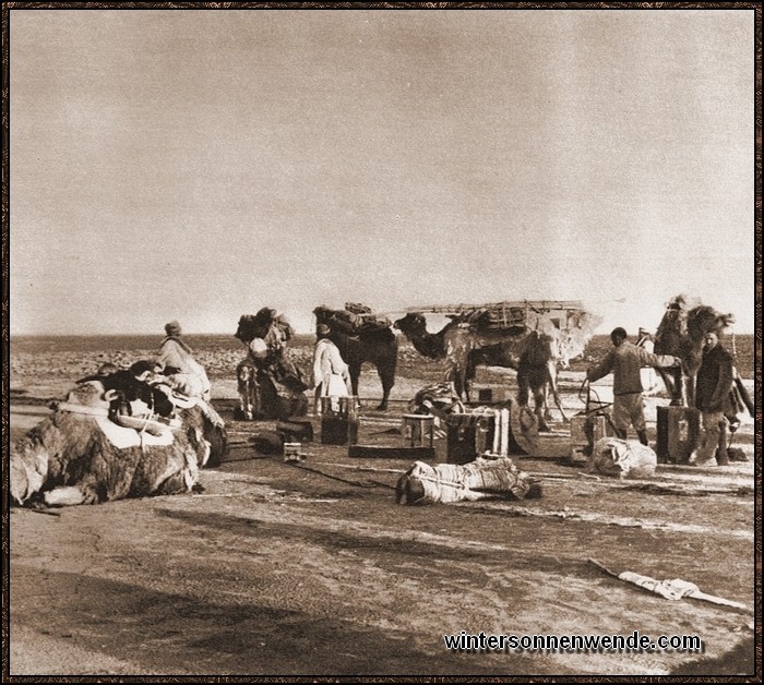 Rast der Filchner-Expedition in einer der endlosen Steppen Asiens.