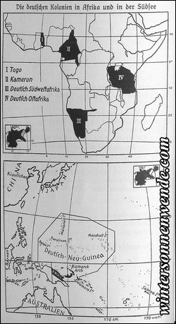 Karte: Die deutschen Kolonien in Afrika und in der Südsee.
