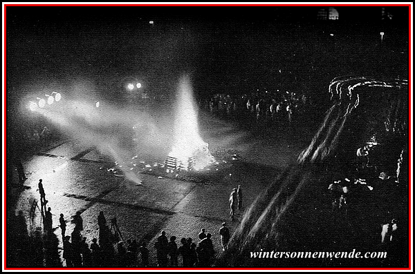 Verbrennung undeutschen Schrifttums durch die Berliner Studenten auf dem Opernplatz am Abend des 10. Mai 1933.