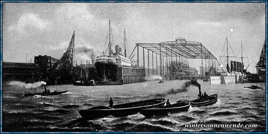 Die Werft von Blohm und Voß in Hamburg 1908.