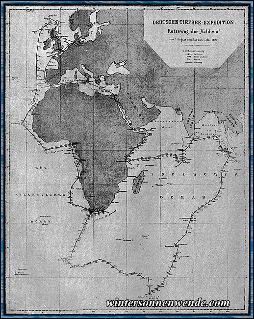 Reisekarte der deutschen Tiefsee-Expedition 1898-1899.