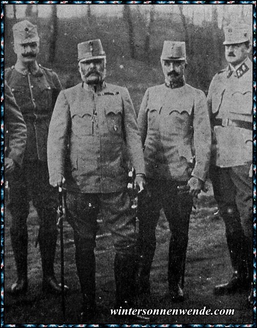 Feldmarschall Erzherzog Friedrich mit seinem Stabe.