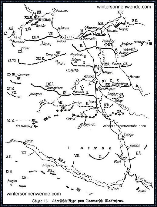 Übersichtsskizze zum Vormarsch Mackensens