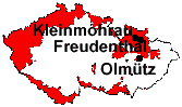 location of Kleinmohrau, Freudenthal and Olmütz